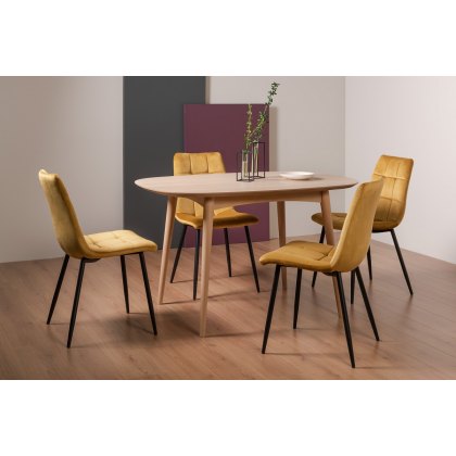 Johansen Scandi Oak 4 Seater Dining Table & 4 Mondrian Mustard Velvet Fabric Chairs