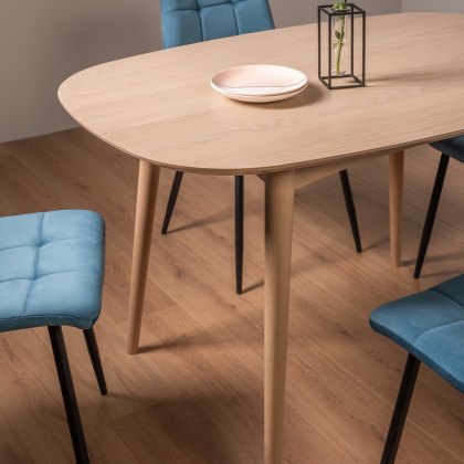 Johansen Scandi Oak 4 Seater Dining Table & 4 Mondrian Petrol Blue Velvet Fabric Chairs