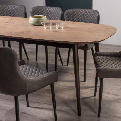 Tuxen Weathered Oak 6-8 Dining Table & 6 Cezanne Chairs in Dark Grey Faux Leather with Black Legs