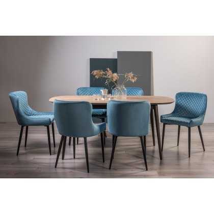Tuxen Weathered Oak 6-8 Dining Table & 6 Cezanne Chairs in Petrol Blue Velvet Fabric with Black Legs