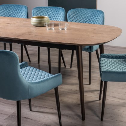 Tuxen Weathered Oak 6-8 Dining Table & 6 Cezanne Chairs in Petrol Blue Velvet Fabric with Black Legs