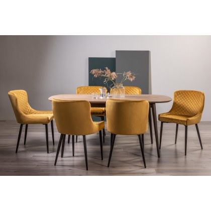 Tuxen Weathered Oak 6-8 Dining Table & 6 Cezanne Chairs in Mustard Velvet Fabric with Black Legs