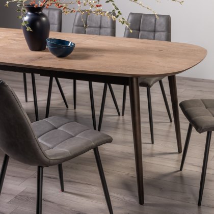 Tuxen Weathered Oak 6-8 Dining Table & 6 Mondrian Dark Grey Faux Leather Chairs