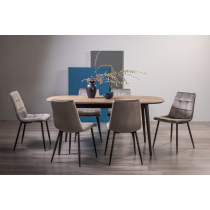 Tuxen Weathered Oak 6-8 Dining Table & 6 Mondrian Grey Velvet Fabric Chairs