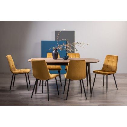 Tuxen Weathered Oak 6-8 Dining Table & 6 Mondrian Mustard Velvet Fabric Chairs