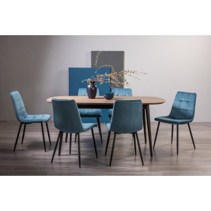 Tuxen Weathered Oak 6-8 Dining Table & 6 Mondrian Petrol Blue Velvet Fabric Chairs