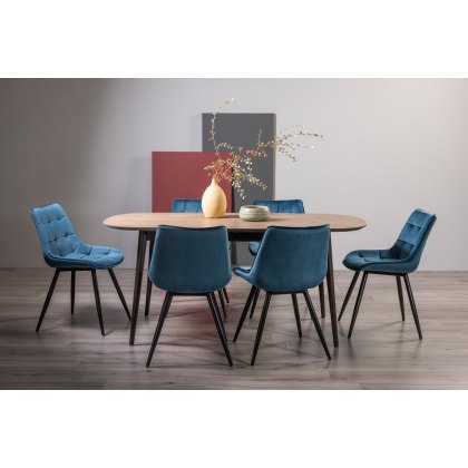 Tuxen Weathered Oak 6-8 Dining Table & 6 Seurat Blue Velvet Fabric Chairs