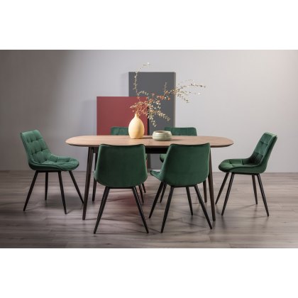 Tuxen Weathered Oak 6-8 Dining Table & 6 Seurat Green Velvet Fabric Chairs