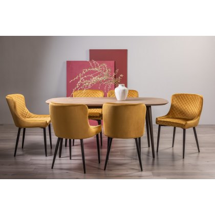 Tuxen Weathered Oak 6 Seater Dining Table & 6 Cezanne Chairs in Mustard Velvet Fabric with Black Legs