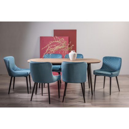Tuxen Weathered Oak 6 Seater Dining Table & 6 Cezanne Chairs in Petrol Blue Velvet Fabric with Black Legs