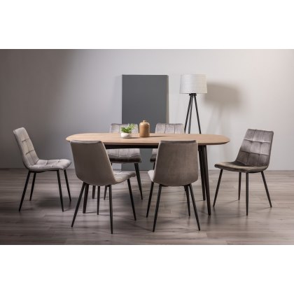 Tuxen Weathered Oak 6 Seater Dining Table & 6 Mondrian Grey Velvet Fabric Chairs