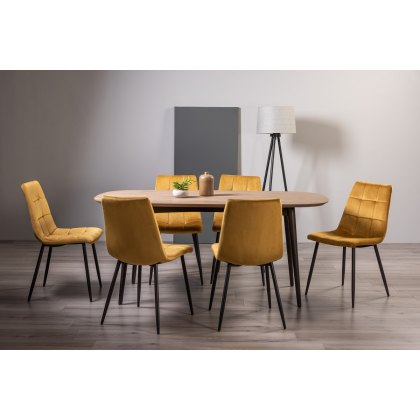 Tuxen Weathered Oak 6 Seater Dining Table & 6 Mondrian Mustard Velvet Fabric Chairs