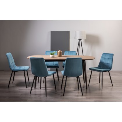 Tuxen Weathered Oak 6 Seater Dining Table & 6 Mondrian Petrol Blue Velvet Fabric Chairs