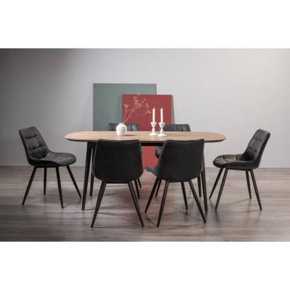 Tuxen Weathered Oak 6 Seater Dining Table & 6 Seurat Dark Grey Faux Suede Chairs