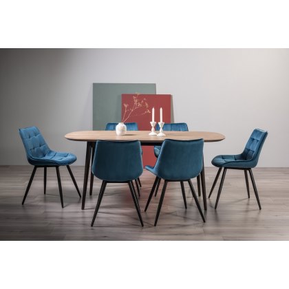 Tuxen Weathered Oak 6 Seater Dining Table & 6 Seurat Blue Velvet Fabric Chairs