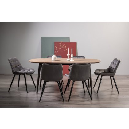 Tuxen Weathered Oak 6 Seater Dining Table & 6 Seurat Grey Velvet Fabric Chairs