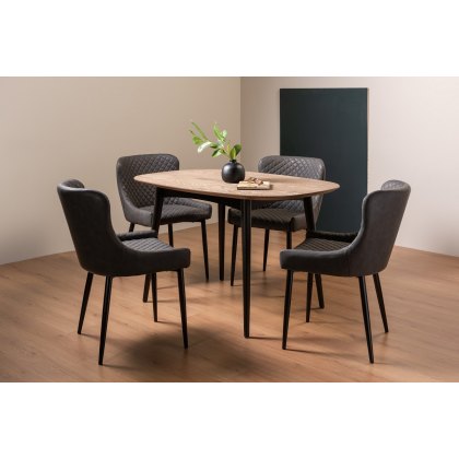 Tuxen Weathered Oak 4 Seater Dining Table & 4 Cezanne Chairs in Dark Grey Faux Leather with Black Legs