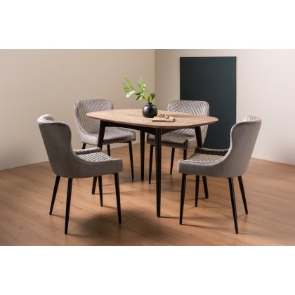 Tuxen Weathered Oak 4 Seater Dining Table & 4 Cezanne Chairs in Grey Velvet Fabric with Black Legs