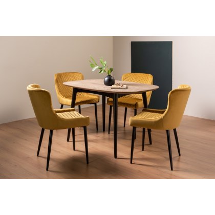 Tuxen Weathered Oak 4 Seater Dining Table & 4 Cezanne Chairs in Mustard Velvet Fabric with Black Legs