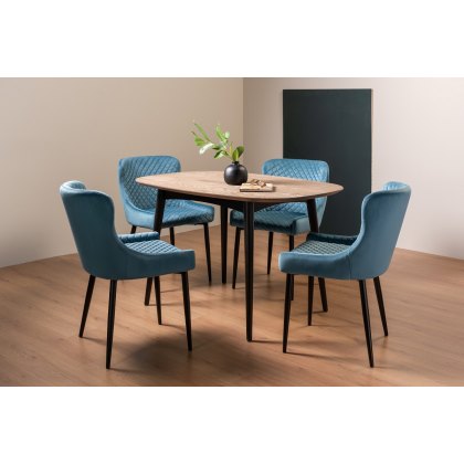 Tuxen Weathered Oak 4 Seater Dining Table & 4 Cezanne Chairs in Petrol Blue Velvet Fabric with Black Legs