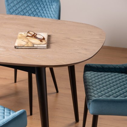 Tuxen Weathered Oak 4 Seater Dining Table & 4 Cezanne Chairs in Petrol Blue Velvet Fabric with Black Legs