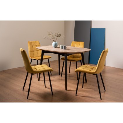Tuxen Weathered Oak 4 Seater Dining Table & 4 Mondrian Mustard Velvet Fabric Chairs
