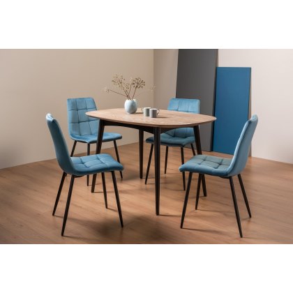 Tuxen Weathered Oak 4 Seater Dining Table & 4 Mondrian Petrol Blue Velvet Fabric Chairs