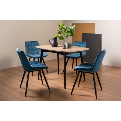 Tuxen Weathered Oak 4 Seater Dining Table & 4 Seurat Blue Velvet Fabric Chairs