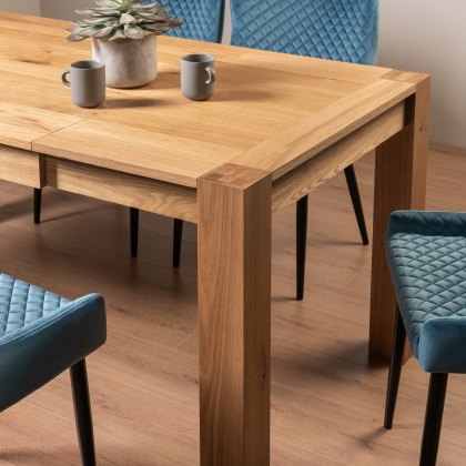 Blake Light Oak 4-6 Dining Table & 4 Cezanne Chairs in Petrol Blue Velvet Fabric with Black Legs