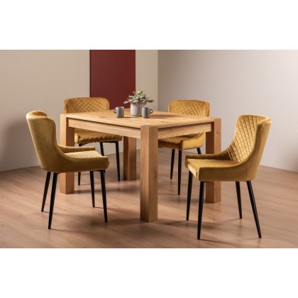 Blake Light Oak 4-6 Dining Table & 4 Cezanne Chairs in Mustard Velvet Fabric with Black Legs