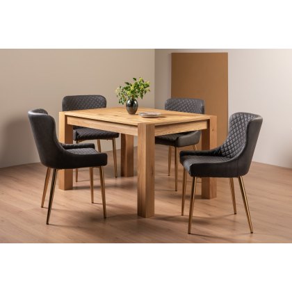 Blake Light Oak 4-6 Dining Table & 4 Cezanne Chairs in Dark Grey Faux Leather with Gold Legs