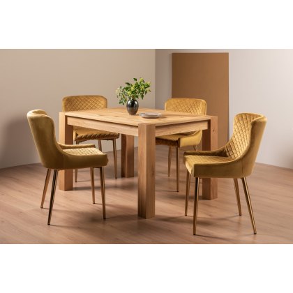 Blake Light Oak 4-6 Dining Table & 4 Cezanne Chairs in Mustard Velvet Fabric with Gold Legs