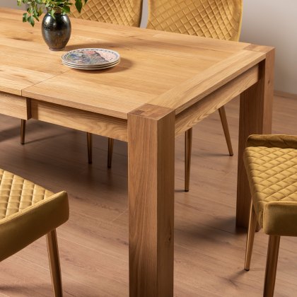 Blake Light Oak 4-6 Dining Table & 4 Cezanne Chairs in Mustard Velvet Fabric with Gold Legs