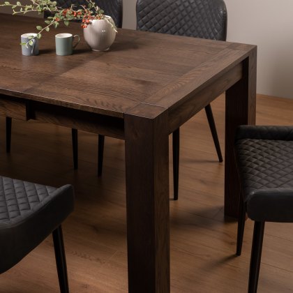 Blake Dark Oak 4-6 Dining Table & 4 Cezanne Chairs in Dark Grey Faux Leather with Black Legs