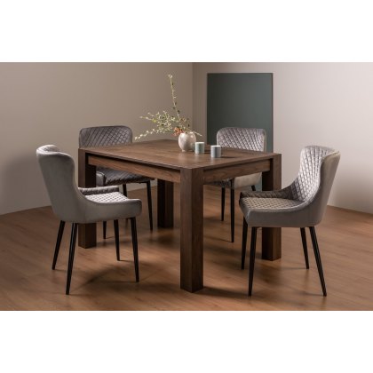 Blake Dark Oak 4-6 Dining Table & 4 Cezanne Chairs in Grey Velvet Fabric with Black Legs