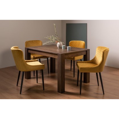 Blake Dark Oak 4-6 Dining Table & 4 Cezanne Chairs in Mustard Velvet Fabric with Black Legs