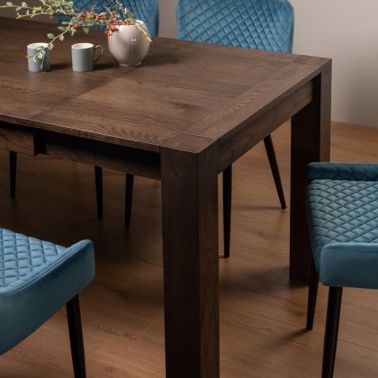 Blake Dark Oak 4-6 Dining Table & 4 Cezanne Chairs in Petrol Blue Velvet Fabric with Black Legs