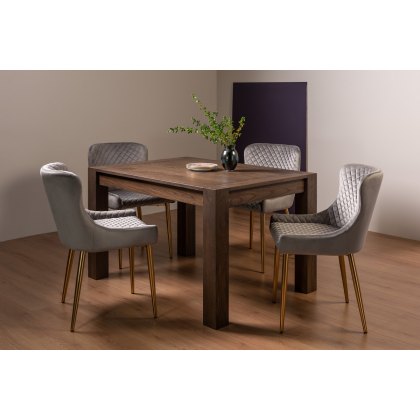 Blake Dark Oak 4-6 Dining Table & 4 Cezanne Chairs in Grey Velvet Fabric with Gold Legs