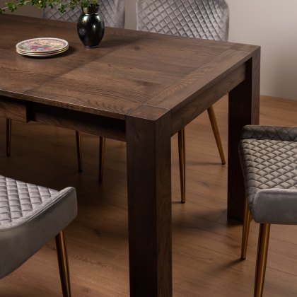Blake Dark Oak 4-6 Dining Table & 4 Cezanne Chairs in Grey Velvet Fabric with Gold Legs