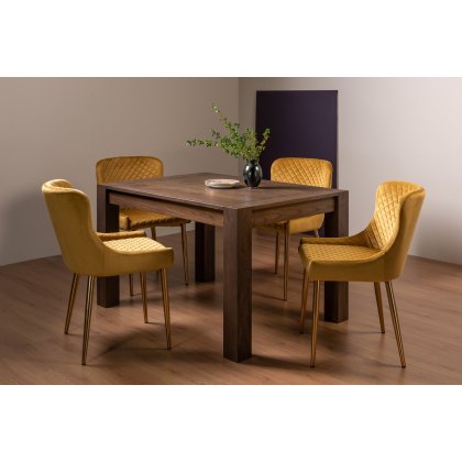 Blake Dark Oak 4-6 Dining Table & 4 Cezanne Chairs in Mustard Velvet Fabric with Gold Legs