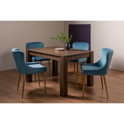 Blake Dark Oak 4-6 Dining Table & 4 Cezanne Chairs in Petrol Blue Velvet Fabric with Gold Legs