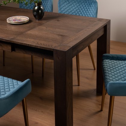 Blake Dark Oak 4-6 Dining Table & 4 Cezanne Chairs in Petrol Blue Velvet Fabric with Gold Legs