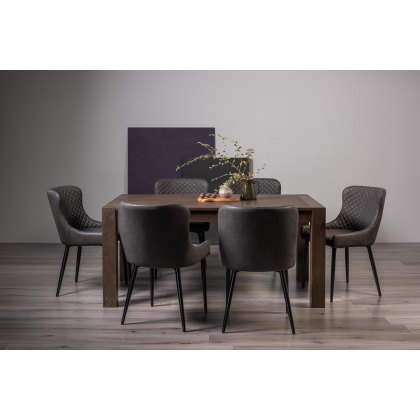 Blake Dark Oak 6-8 Dining Table & 6 Cezanne Chairs in Dark Grey Faux Leather with Black Legs