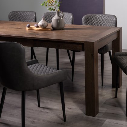 Blake Dark Oak 6-8 Dining Table & 6 Cezanne Chairs in Dark Grey Faux Leather with Black Legs