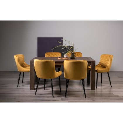 Blake Dark Oak 6-8 Dining Table & 6 Cezanne Chairs in Mustard Velvet Fabric with Black Legs