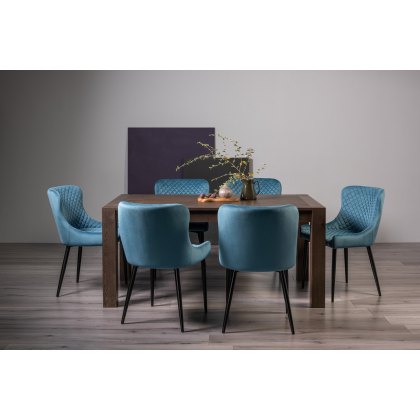 Blake Dark Oak 6-8 Dining Table & 6 Cezanne Chairs in Petrol Blue Velvet Fabric with Black Legs