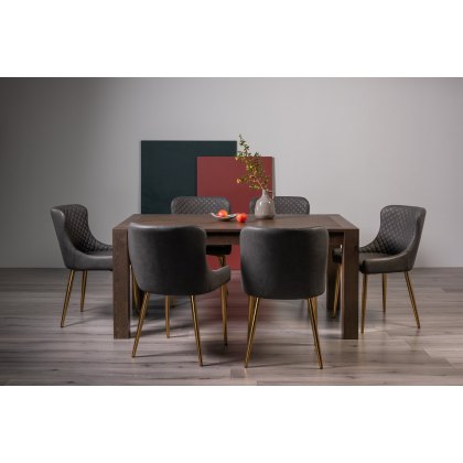 Blake Dark Oak 6-8 Dining Table & 6 Cezanne Chairs in Dark Grey Faux Leather with Gold Legs