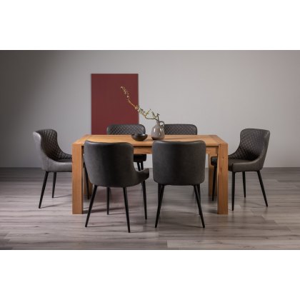 Blake Light Oak 6-8 Dining Table & 6 Cezanne Chairs in Dark Grey Faux Leather with Black Legs
