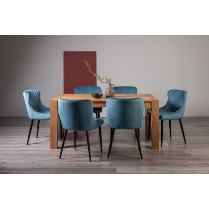 Blake Light Oak 6-8 Dining Table & 6 Cezanne Chairs in Petrol Blue Velvet Fabric with Black Legs