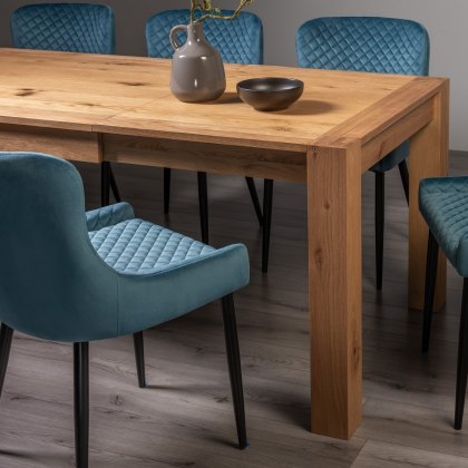 Blake Light Oak 6-8 Dining Table & 6 Cezanne Chairs in Petrol Blue Velvet Fabric with Black Legs